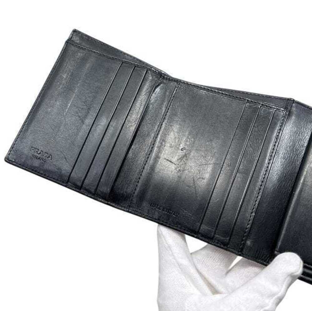 Prada Trifold Wallet Compact Leather Enamel Snap Nero Black - Picture 5 of 10